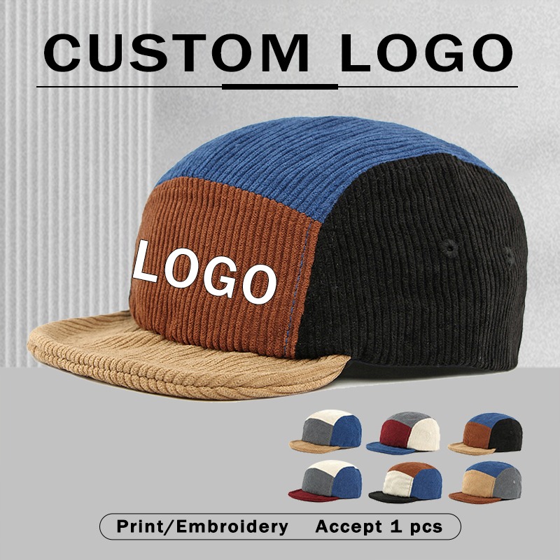 Corduroy Cap 5 Panel - 남성용 빈티지 스타일의 짧은 챙이 달린