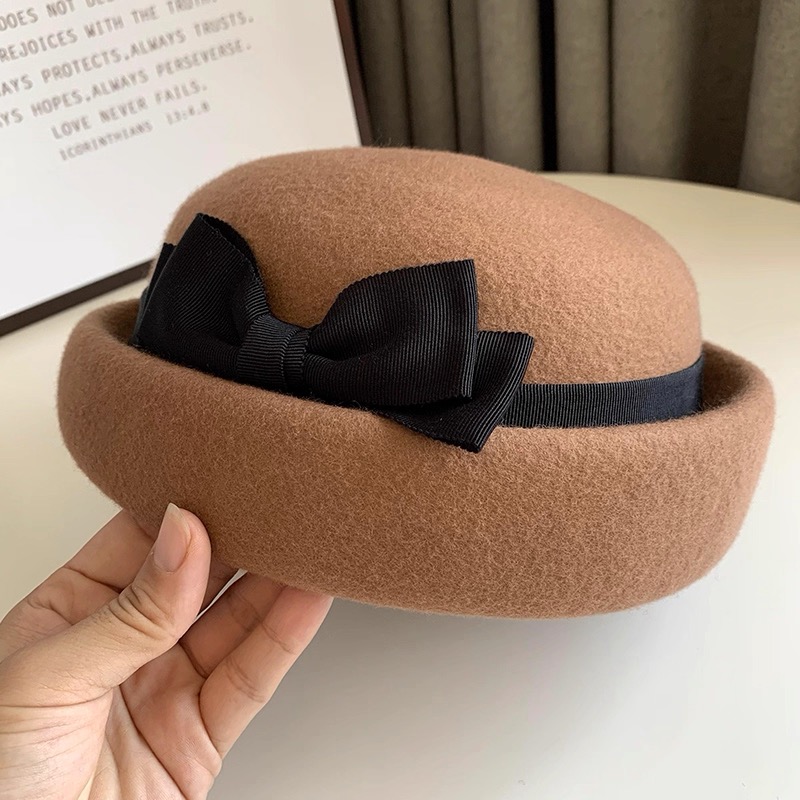 Beret French Wool - 패션 여성용 100% 울 베레모 리본