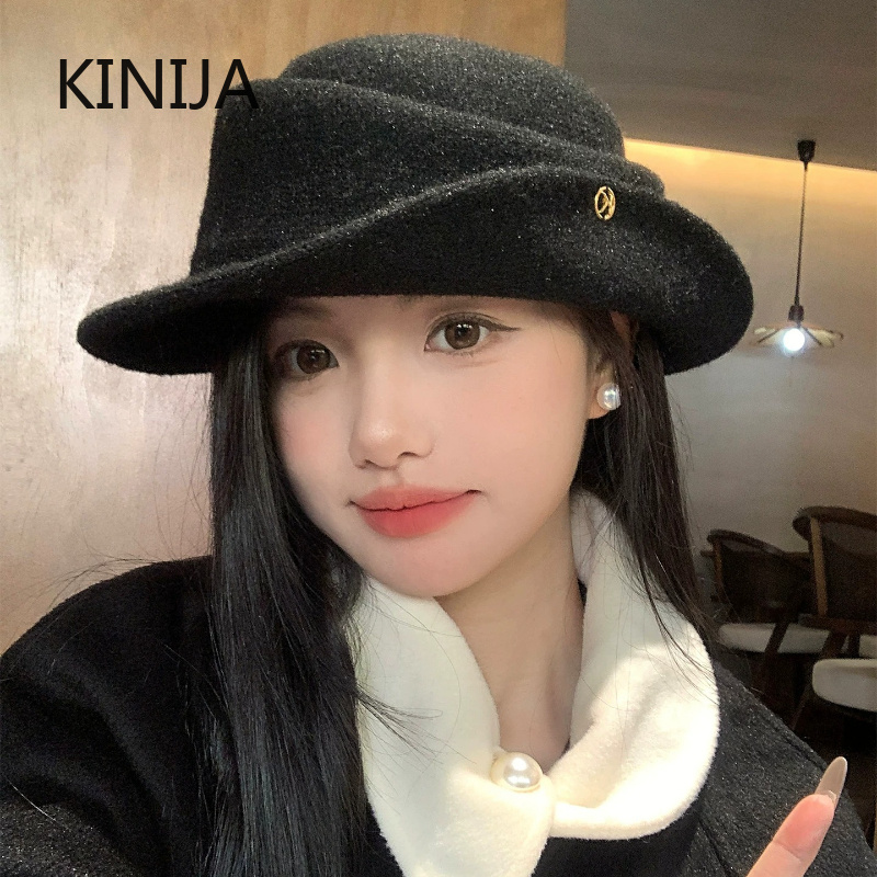 Beret French Wool - 프랑스풍의 우아한 검은색 탑햇, 여성용 가을/겨울