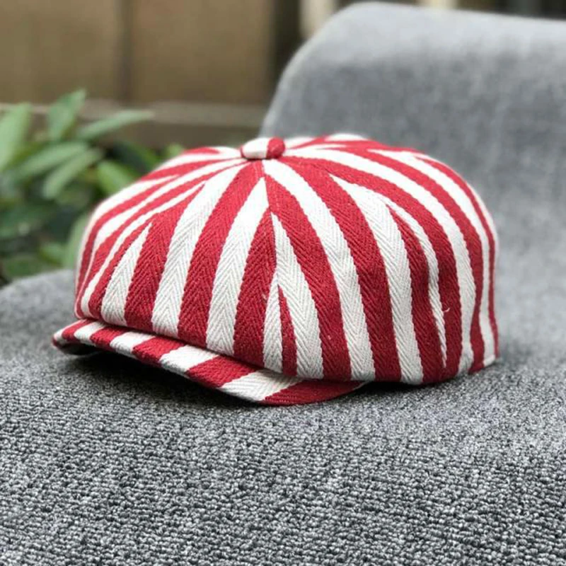 Dad Hat Cotton - 뉴스보이 모자 면 스트라이프 팔각형 캡
