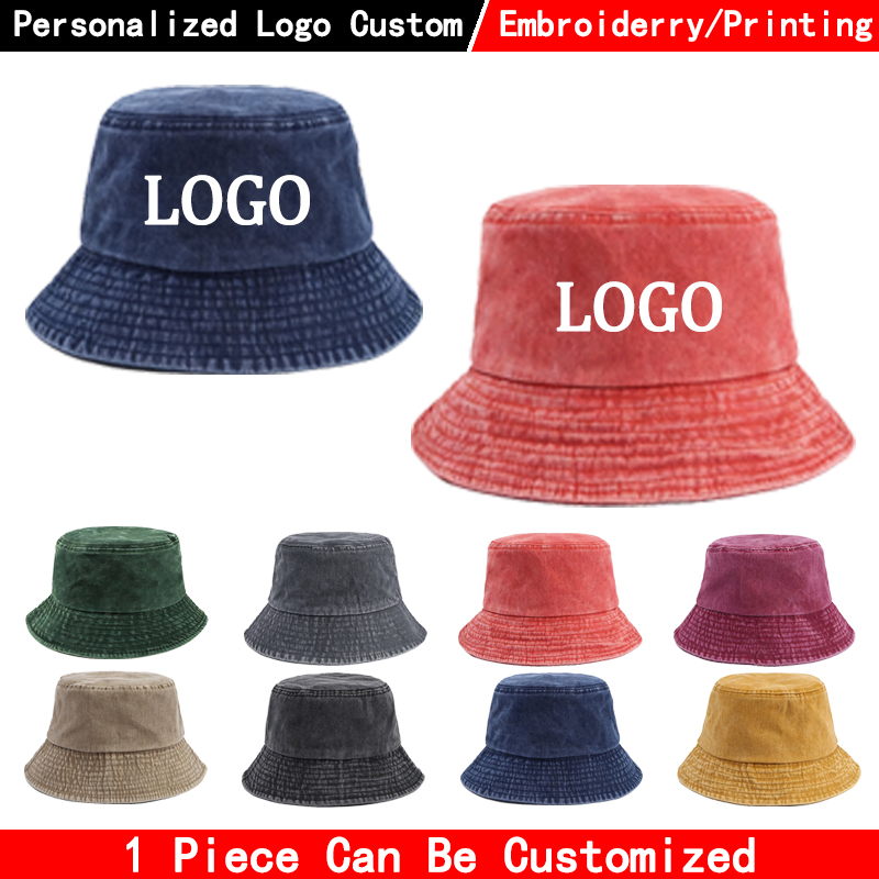맞춤 로고가 새겨진 데님 버킷 햇, 워싱 처리된 데님  - Bucket Hat Cotton 리뷰 및 가격